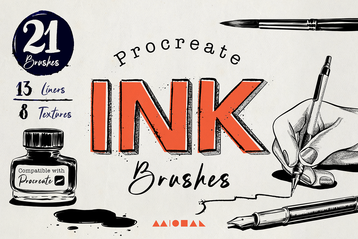 Procreate Ink Brushes, a Brush Add-On by Michal Design (Photo 1 of 5)
