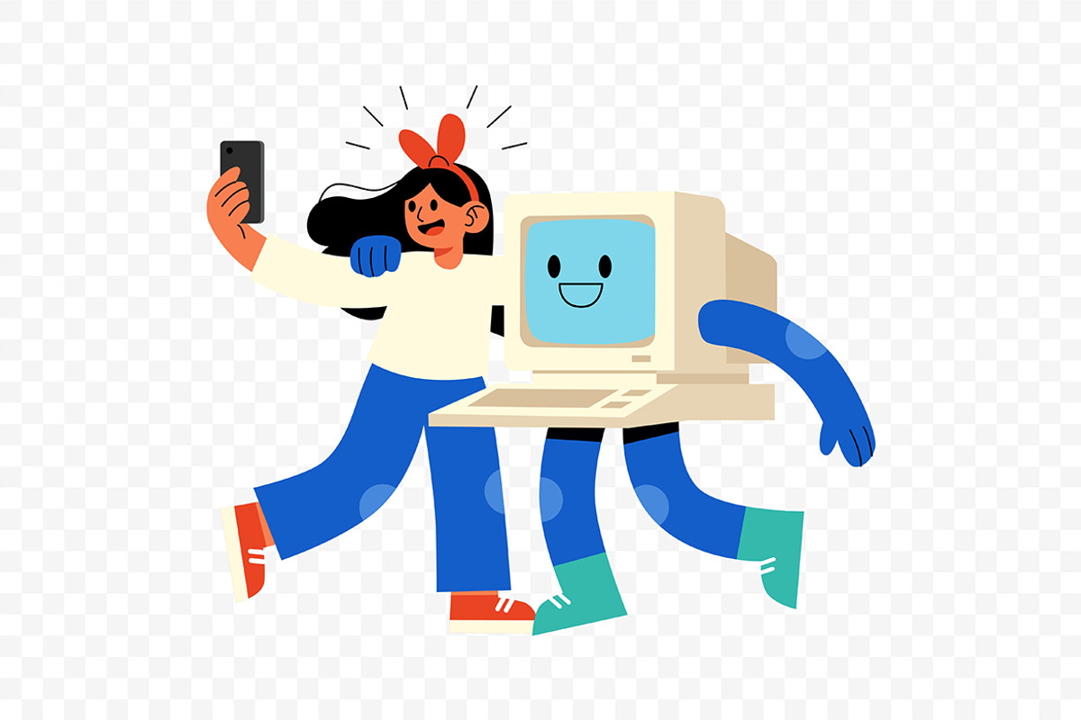 Young Girl Selfie Pose With Robot, a Person Illustration by Partikusi Design (Photo 3 of 3)
