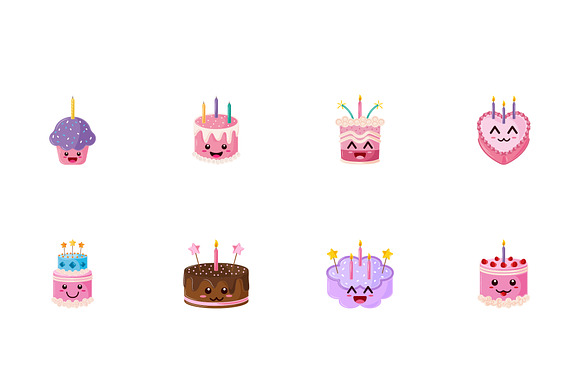 Cute Birthday Cakes Illustration Set preview 2