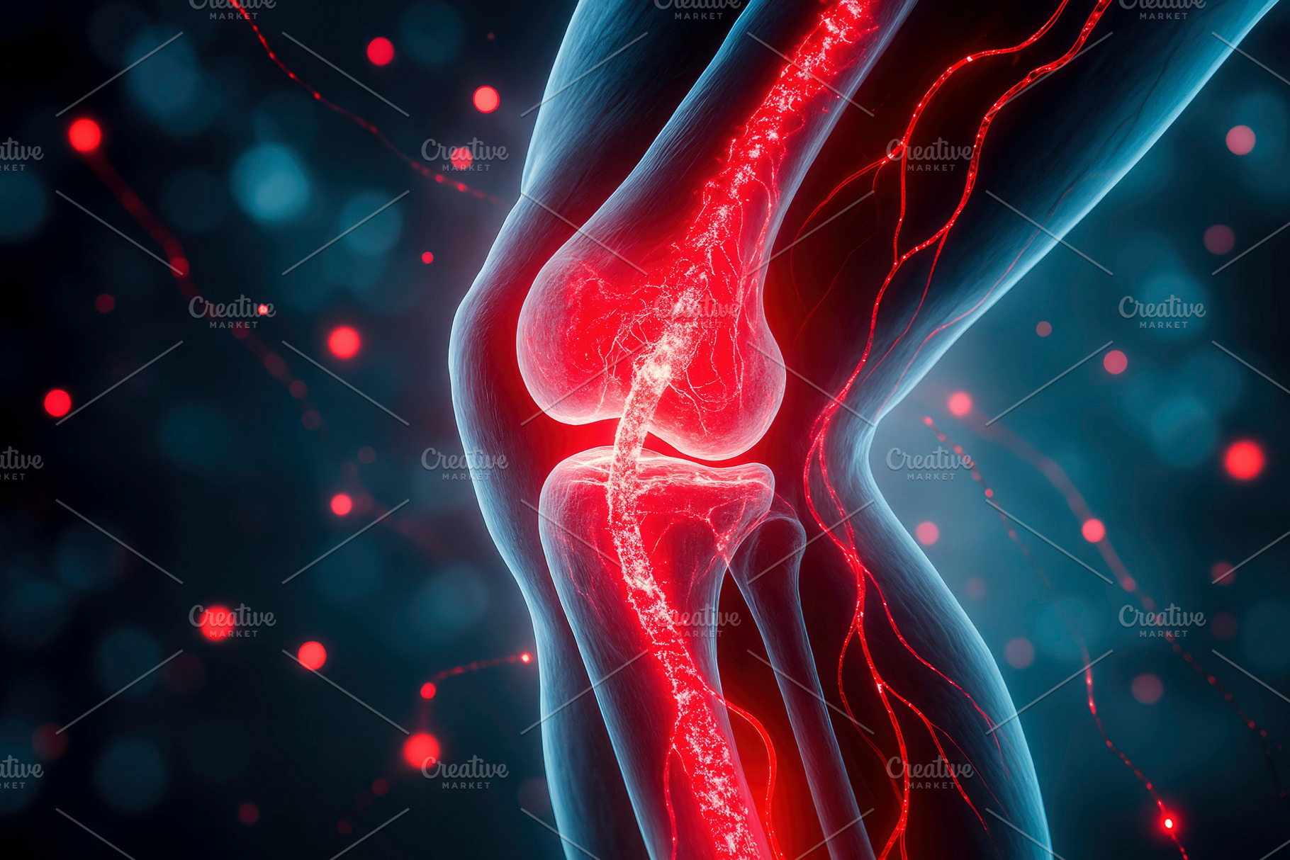 a medical illustration of knee pain, generative AI, a Photo by Nito