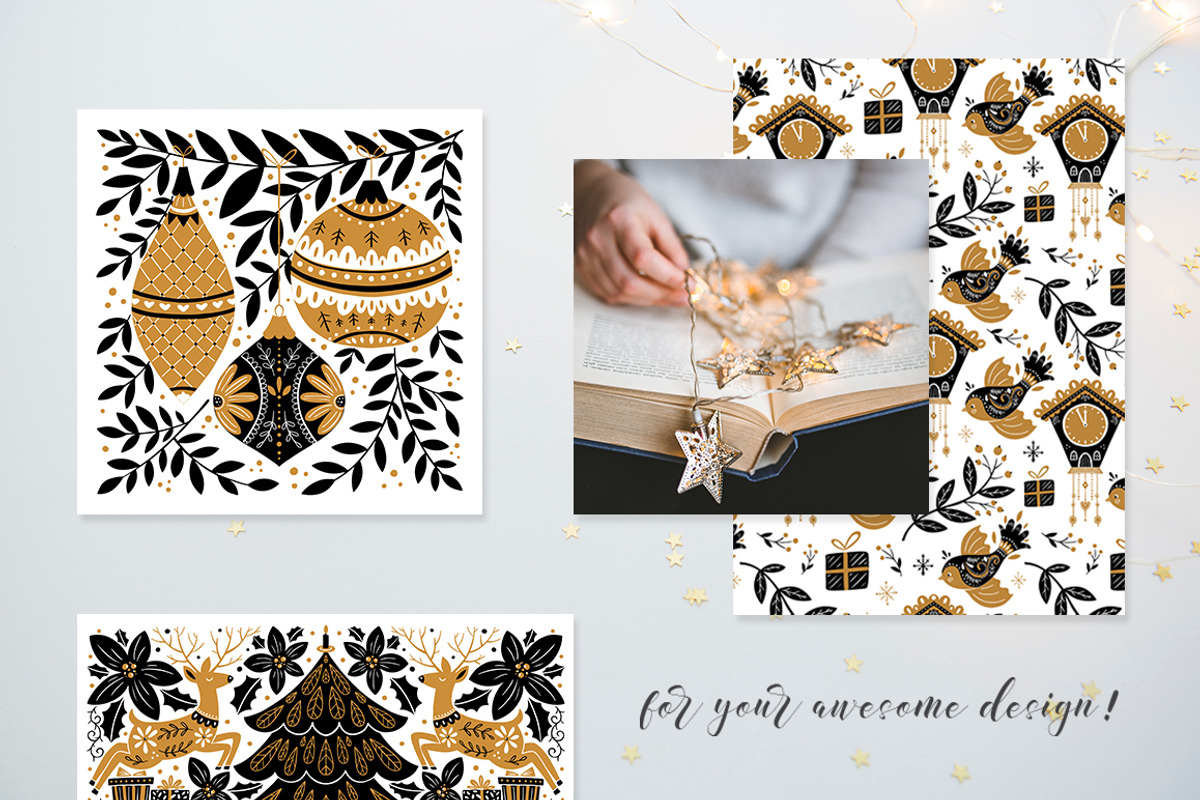 Gold Christmas Folk Art collection, an Object Graphic by DariSmartArt (Photo 10 of 12)
