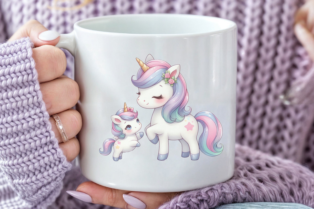 Mom and Baby Unicorn Sublima Clipart, a Seasonal Illustration by Rose Art (Photo 5 of 6)
