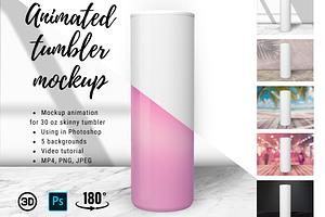 3D Animated Skinny Tumbler Mockup