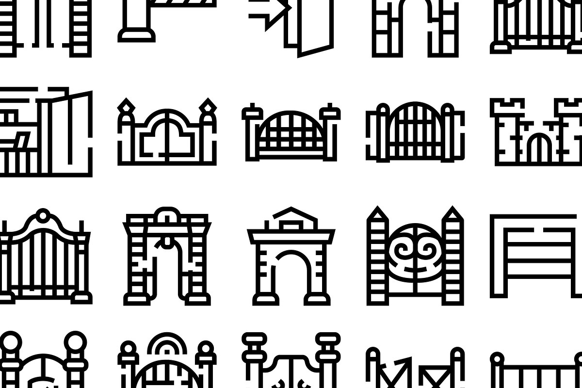 Gate and entrance line icons, an Object Graphic by pikepicture (Photo 3 of 3)
