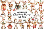 Kawaii Christmas Moose Clipart, an Illustration by CraftArtStudio (Thumbnail 1 of 5)