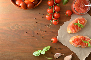 Rustic Tomato Bruschetta Ingredients Flat Lay, a Food & Drink Photo by Davizro's Market
