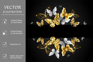 Design With Gold And White Butterfli