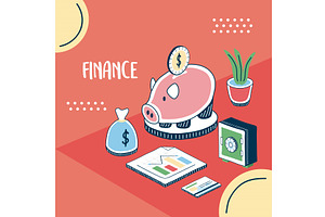 finance lettering with piggy, an Object Illustration by studiogstock