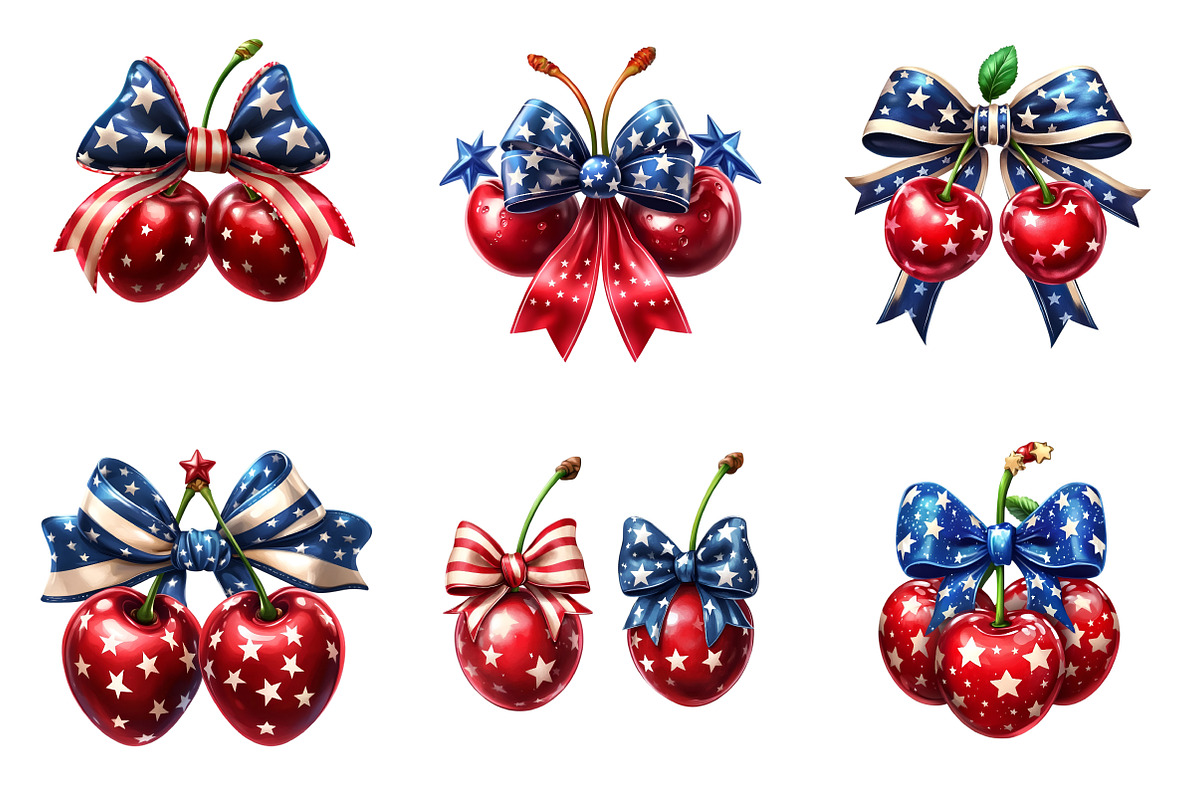 4th Of July Cherry Bow Clipart, an Illustration by SinaCreation (Photo 3 of 9)