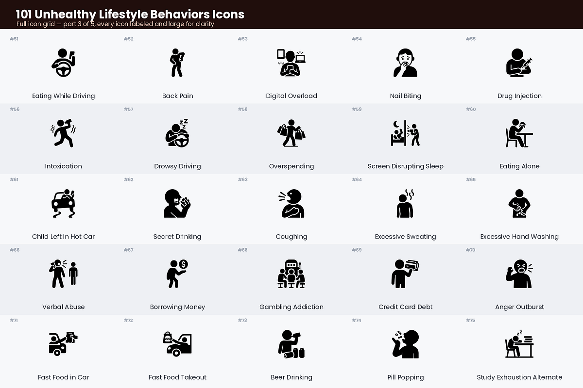 Unhealthy Lifestyle Behaviors Icons, a Solid Icon by Symbolic Language (Photo 4 of 7)