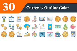Currency Outline Color Icons Bundle, an Outline Icon by EllaMaiyaali