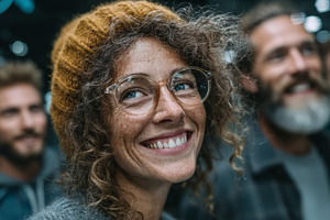 Smiling woman brainstorming with colleagues in a creative and collaborative wor, a Person Photo by AS photostudio