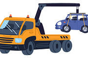Yellow tow truck loads passenger car, a Transportation Illustration by Vectorbuum (Thumbnail 2 of 3)