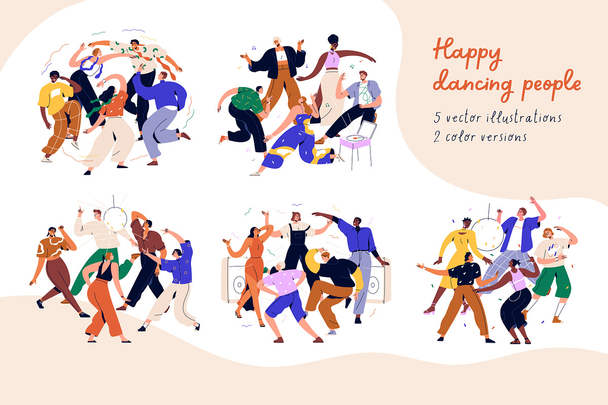 Happy people dancing at party set, a Person Illustration by Good Studio (Photo 1 of 14)