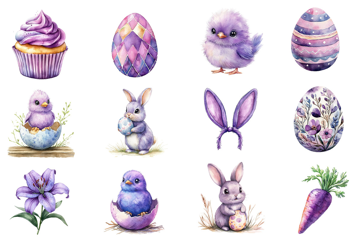 Watercolor Purple Easter Clipart, an Illustration by Dream Creation (Photo 2 of 7)