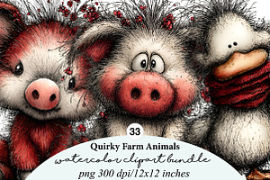 Quirky Farm Animals Clipart, an Illustration by Digital Artistic99