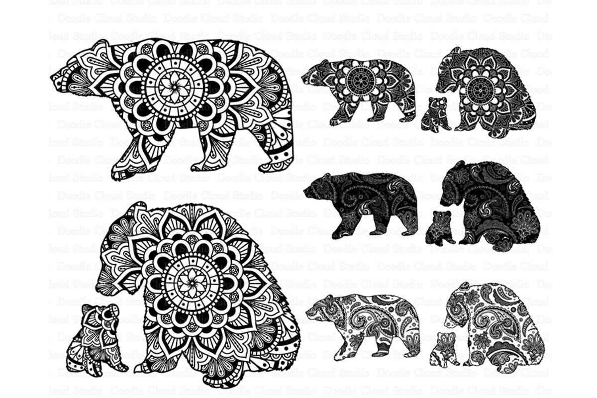 Bear Mandala SVG, Mama & Baby Bear., an Illustration by Doodle Cloud Studio (Photo 2 of 6)
