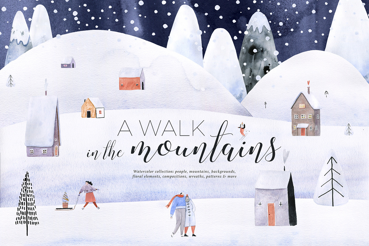 A Walk in the Mountains Watercolors, a Decorative Illustration by Bibela (Photo 1 of 14)