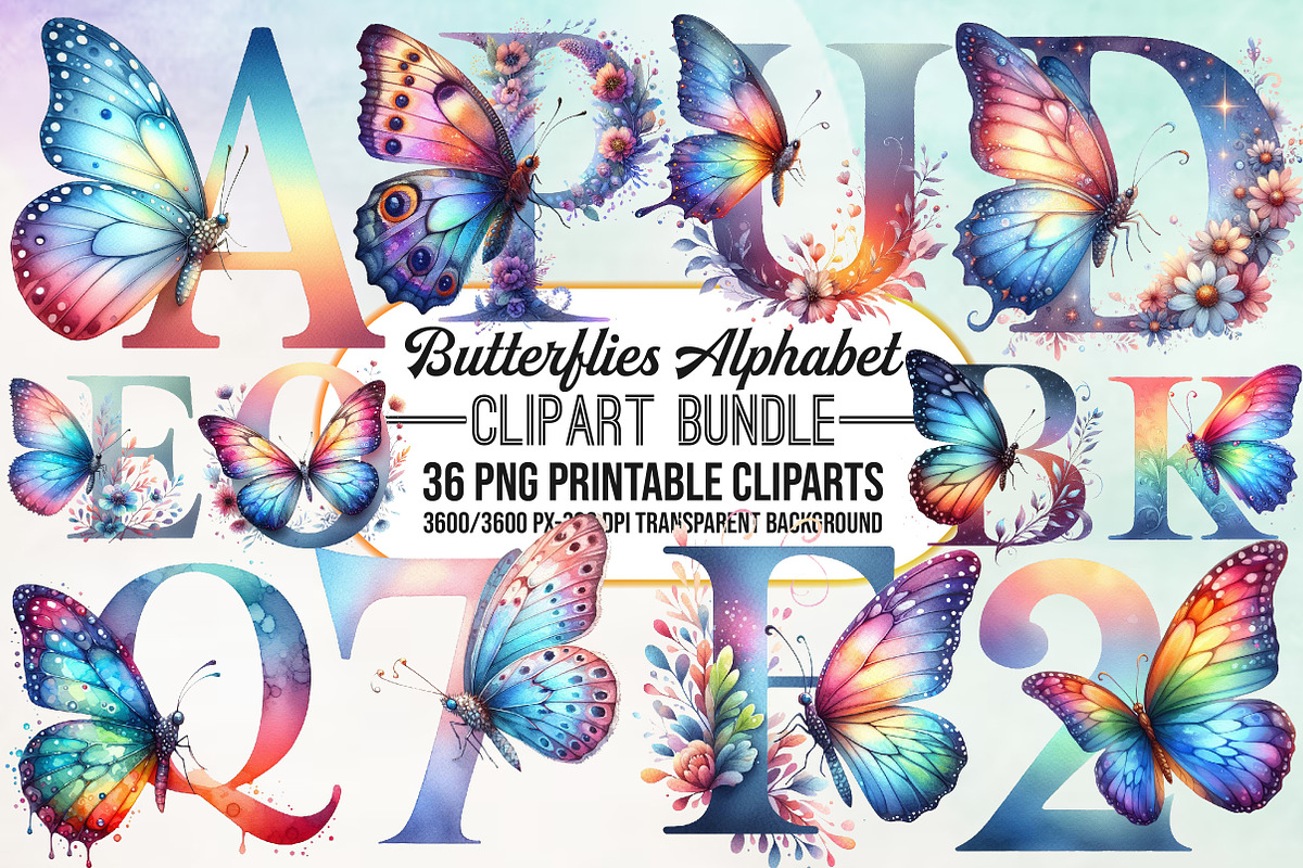Watercolor Butterflies Alphabet, a Work Illustration by Craft Nest (Photo 1 of 6)