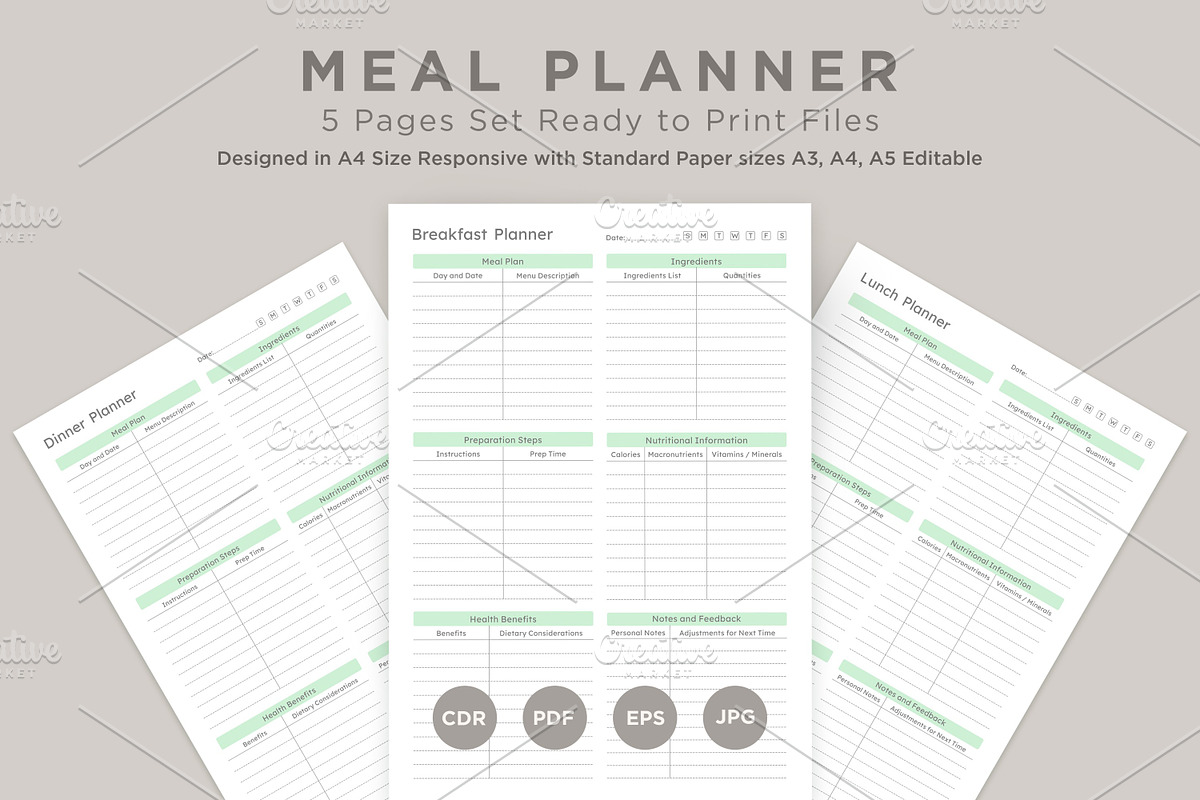 Meal Planning Pages Set V-17, a Stationery Template by shahsoft (Photo 1 of 3)
