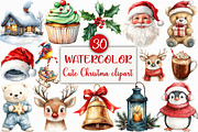 Cute Christmas watercolor clipart, an Illustration by Craft Nest (Thumbnail 1 of 6)
