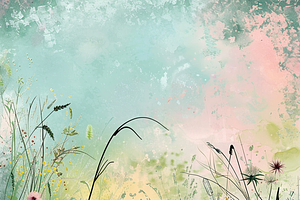 Whimsical Spring Grass And Flowers