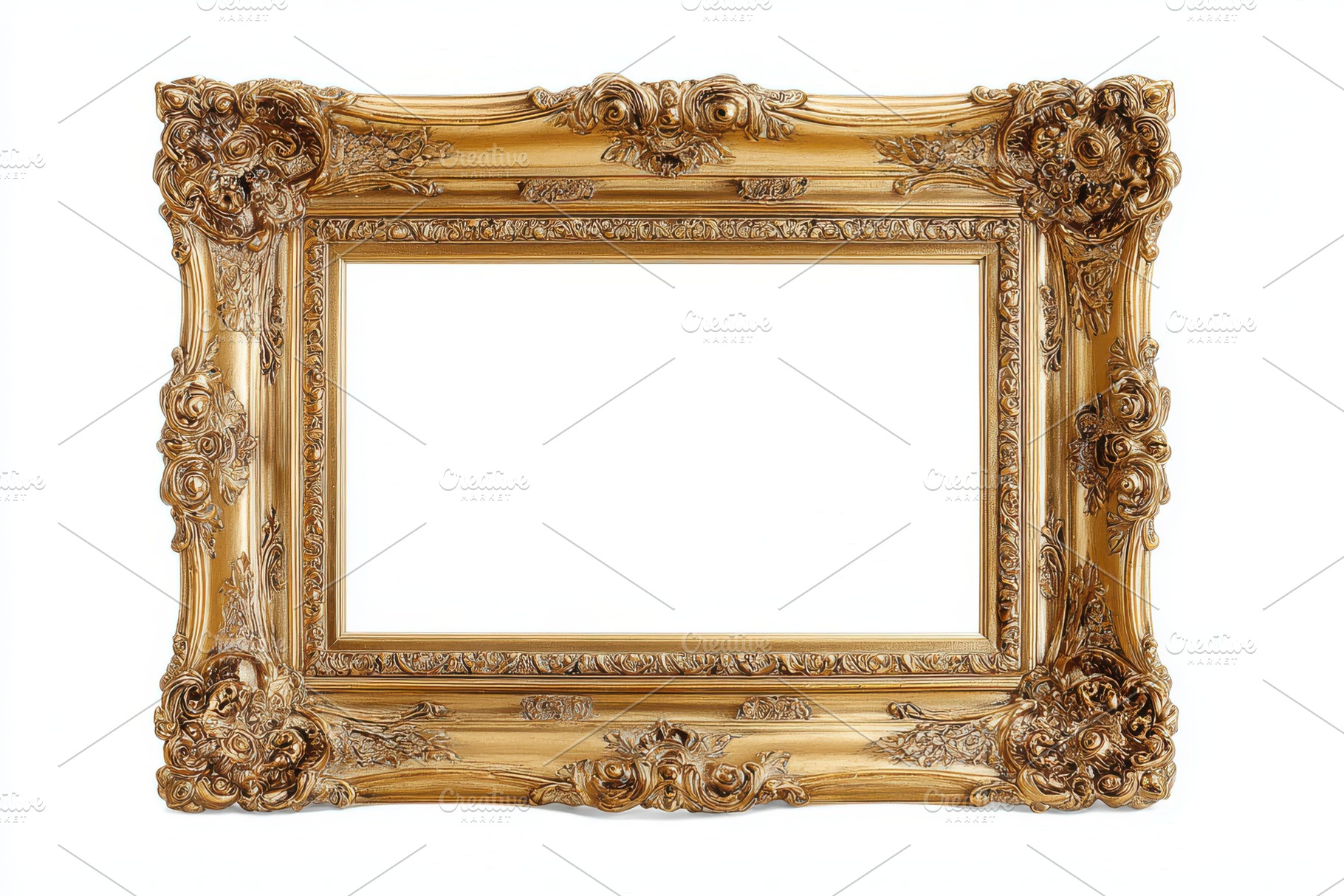 Ornate gold picture frame empty artw, a Photo by Pixeness Studio