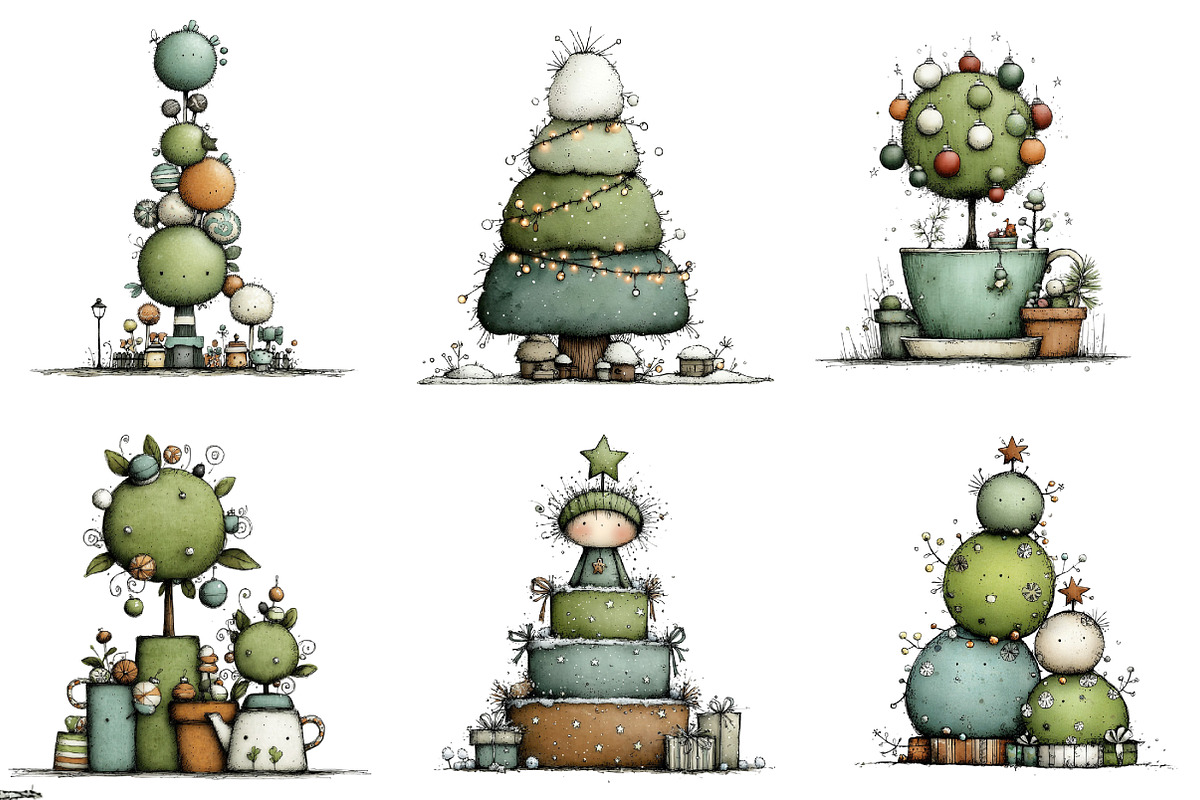 Whimsical Christmas Topiary Trees, an Illustration by DreamArtGraphic (Photo 2 of 5)