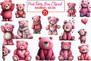 Pink Teddy Bear Clipart, an Illustration by Watercolor design