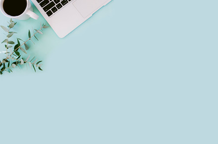 Blue desktop with laptop & coffee, a Business Photo by Emma Kate Creative
