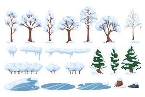 Cartoon winter nature elements
