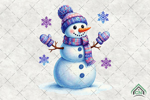 Colorful Christmas Disco Snowman Png, an Illustration by Craft Nest