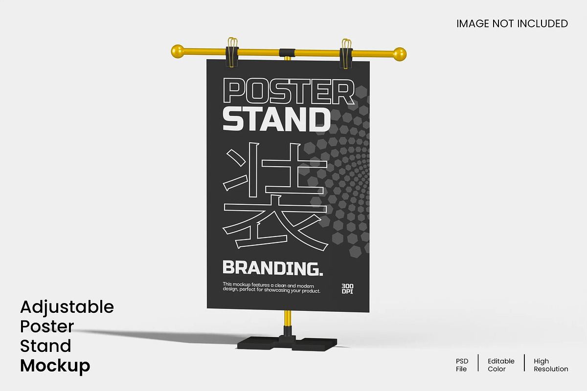 Adjustable Poster Stand Mockup, an Advertising Mockup by renderstockmarket