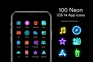 100 Neon iPhone iOS 14 App Icons, an Icon by Ellen Artworks