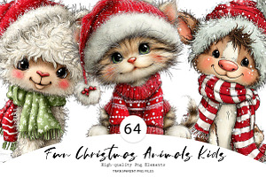 Fun Christmas Animals Kids Clipart, a Seasonal Illustration by CreationArt