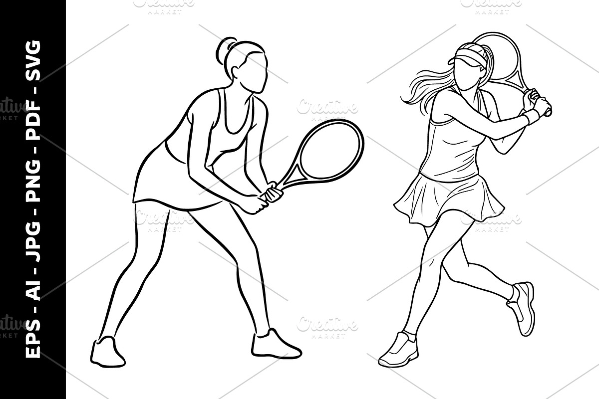 Woman Playing Tennis Line Art, an Object Graphic by nandinigraphics (Photo 5 of 7)