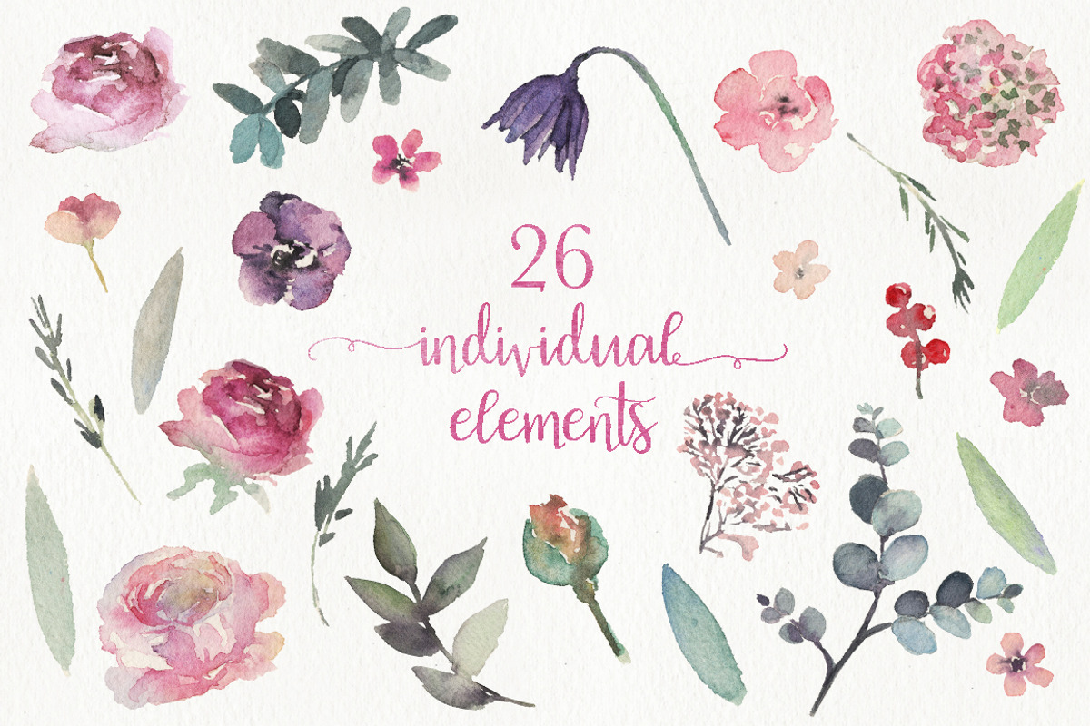 Pink Blush Floral Flower Set, a Decorative Illustration by Veris Studio (Photo 9 of 9)