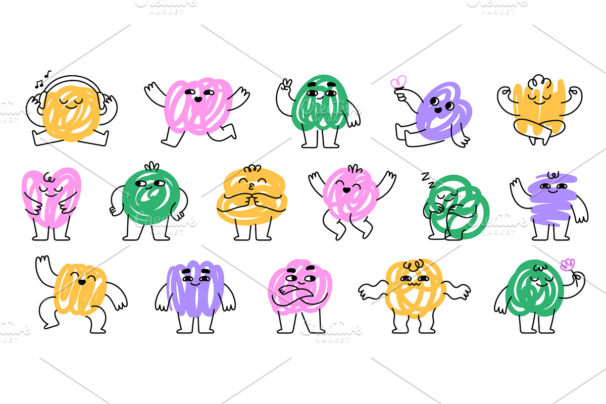Funny scribble doodle characters, an Illustration by LadadikArt
