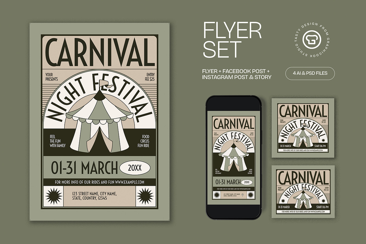 Blue Carnival Festival Flyer Set, a Flyer Template by graphicook (Photo 1 of 3)