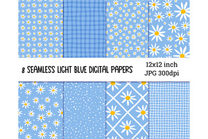 Daisy pattern. Blue digital paper