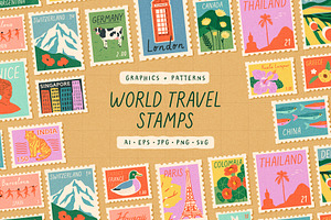World Stamps: Graphics & Patterns, a Pattern Graphic by Dedraw Studio