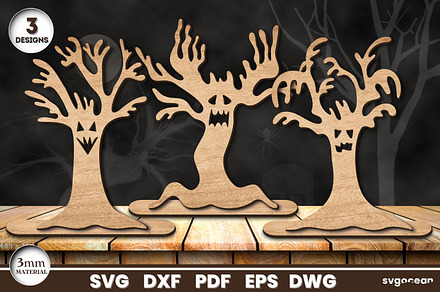 Haunted Halloween Trees Laser Cut, a Decorative Illustration by svgocean