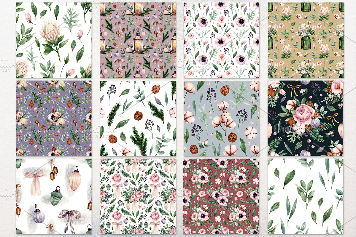 Winter flowers watercolor clipart, a Decorative Illustration by a_ptichkina (Photo 7 of 8)