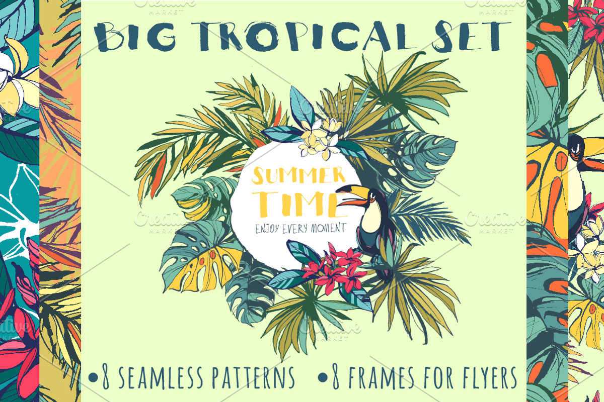 Big Tropical Set: patterns & frames, a Pattern Graphic by VasilkovS (Photo 1 of 7)
