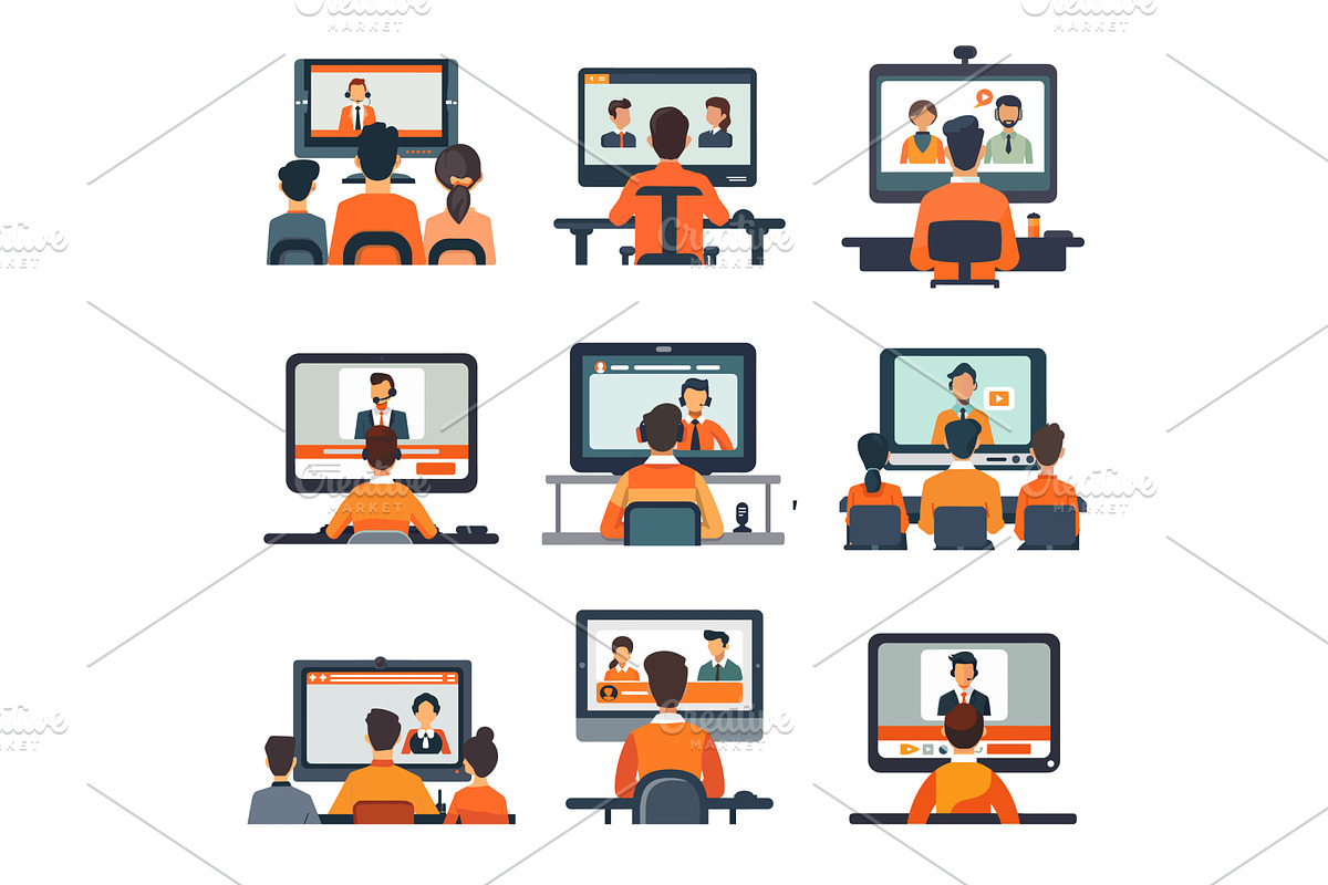 Webinar scenes simple flat set. Back, a Technology Illustration by Stock-Smart-Start
