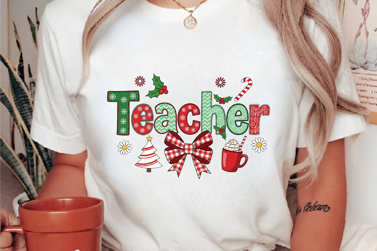 Coquette Teacher Christmas png, an Illustration by DreamArtGraphic (Photo 4 of 5)