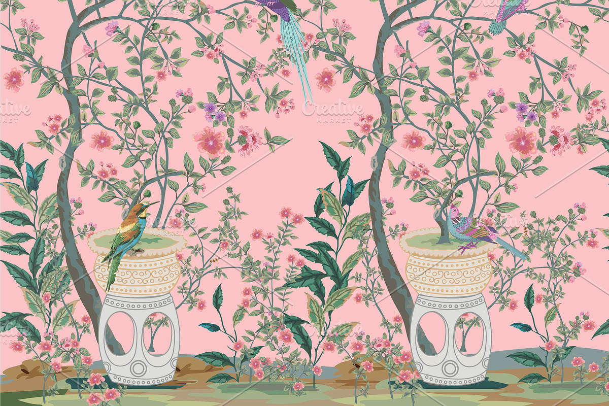 Chinoiserie Floral Bird Pattern, a Decorative Illustration by Mughal Wallpaper (Photo 2 of 4)