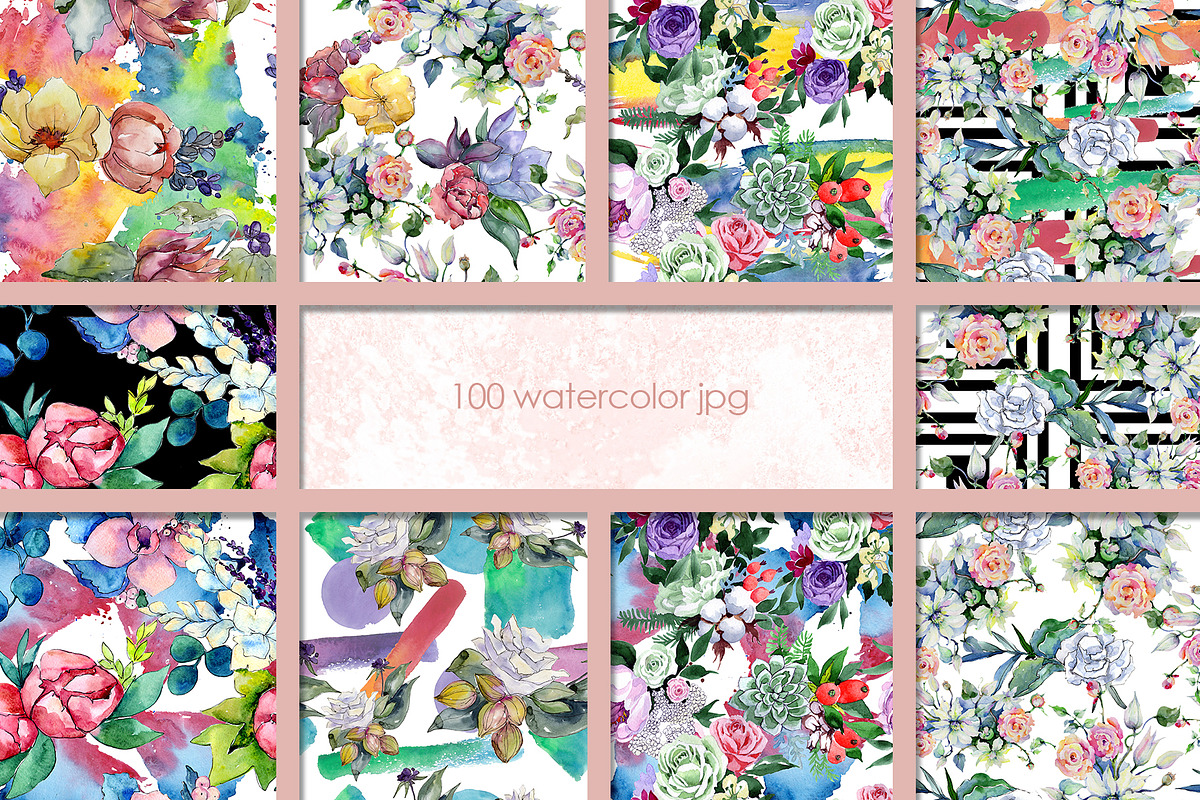 100 patterns of flower bouquets JPG, a Decorative Illustration by ...