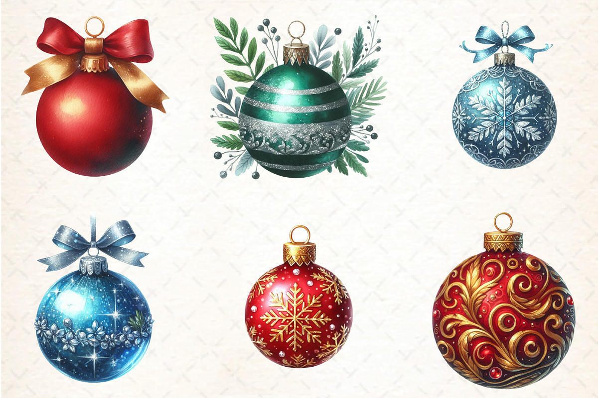 Christmas Balls Ornaments Clipart, an Illustration by DreamCafeArt (Photo 8 of 8)