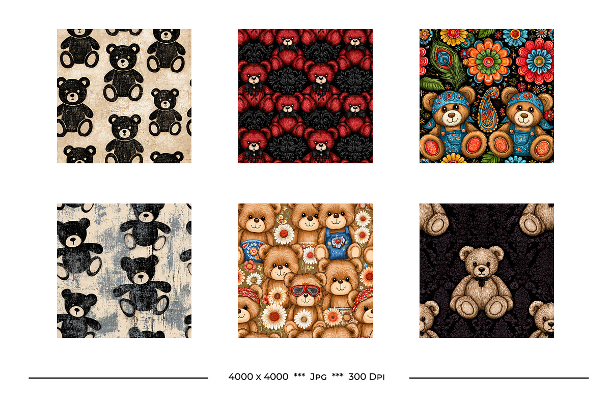 Teddy Bears in Retro Art Styles, a Pattern Graphic by karenfoleyphoto (Photo 6 of 13)